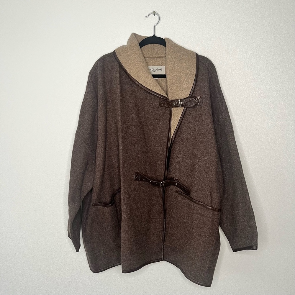 Vintage Ivan Grundahl Poncho Avant Garde Wool Chocolate Brown Coat Size 40